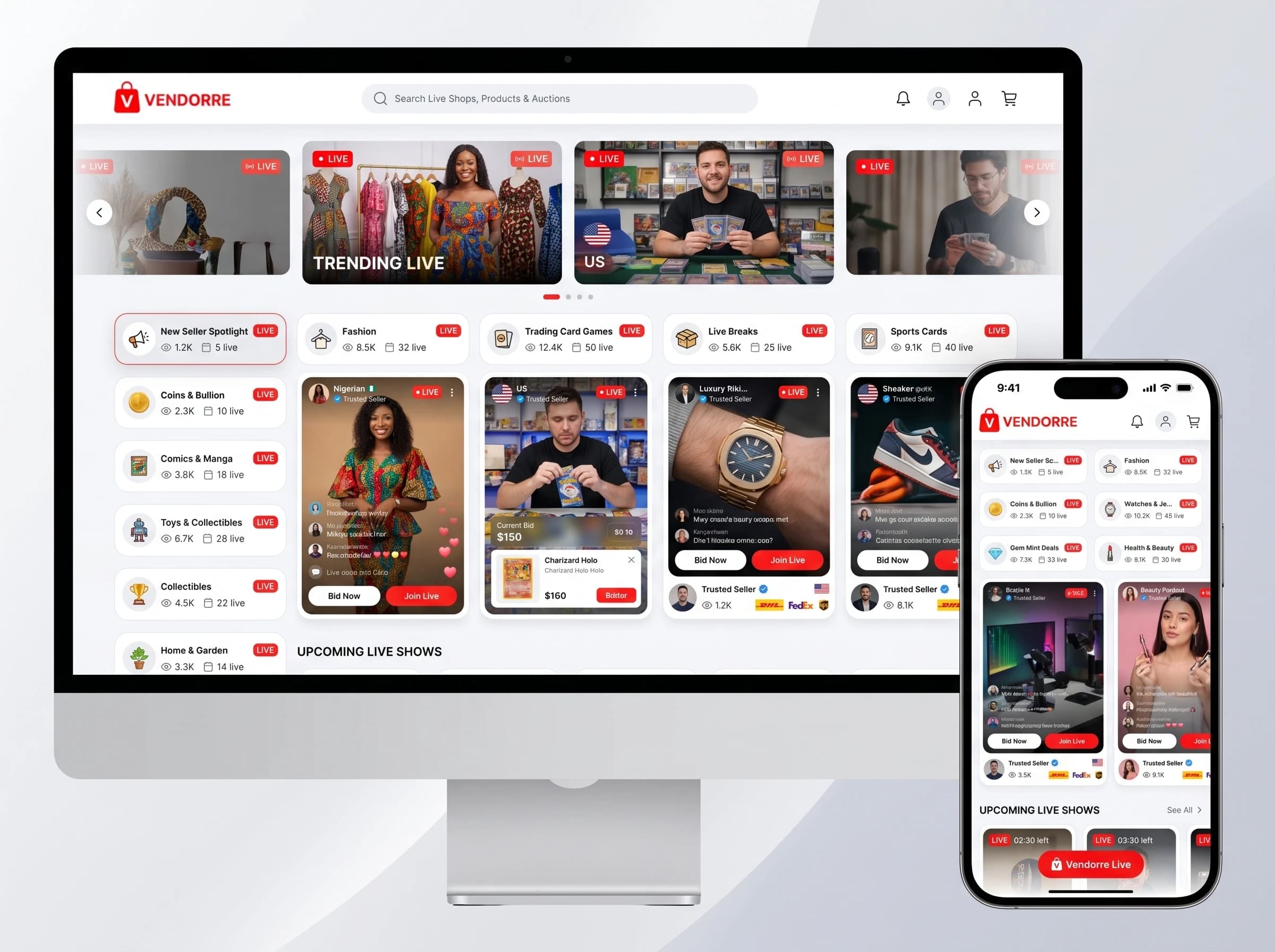 Shop and sell live on Vendorre — live streaming, auctions, and shopping on mobile.